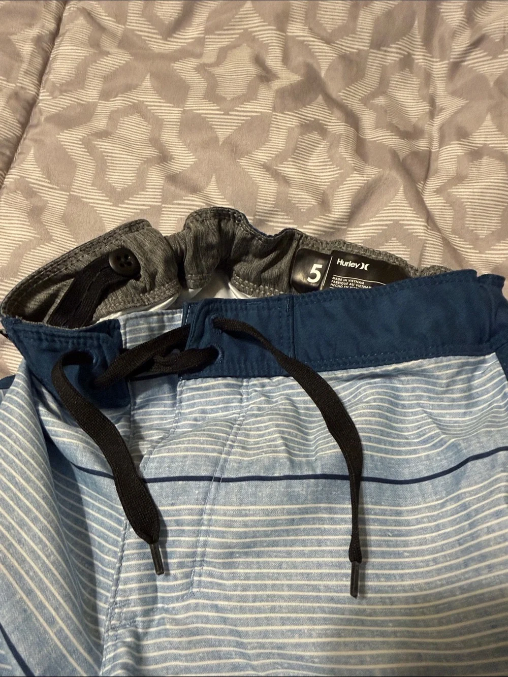 Hurley Light Blue & Navy Striped  boys swim